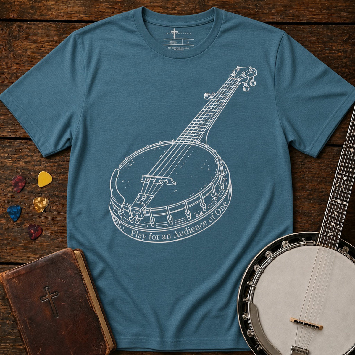 Play for an Audience of One Banjo Heather Deep Teal MasterPiece Shirts