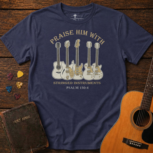 Praise Him With Stringed 5 Guitars Heather Midnight Navy MasterPiece Shirts
