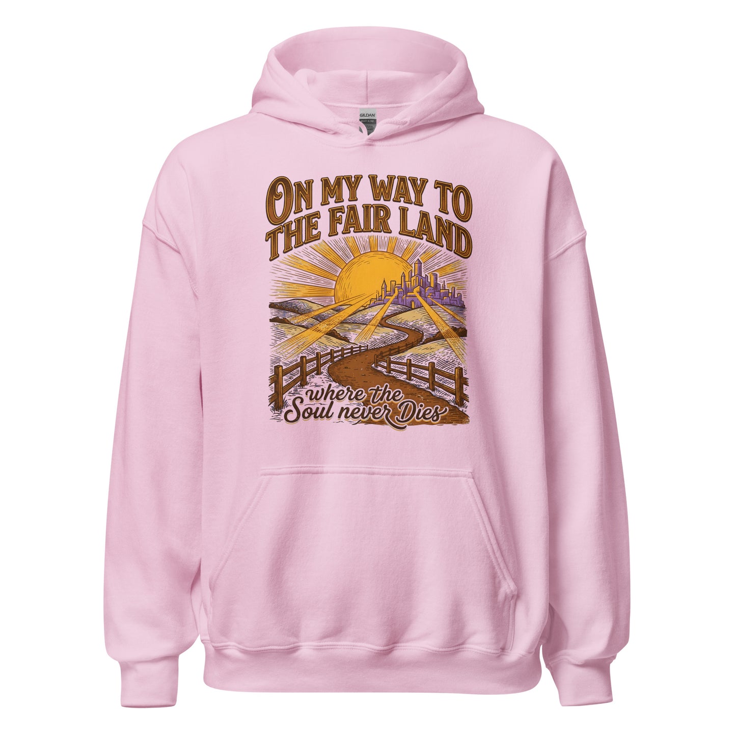 On My way to the Fair Land where the soul never dies Christian Hoodie celebrating the beloved bluegrass gospel classic.
