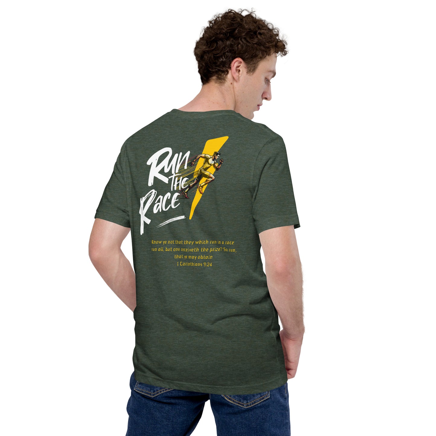 Run The Race Men (Back) Christian Bible Verse T-Shirt