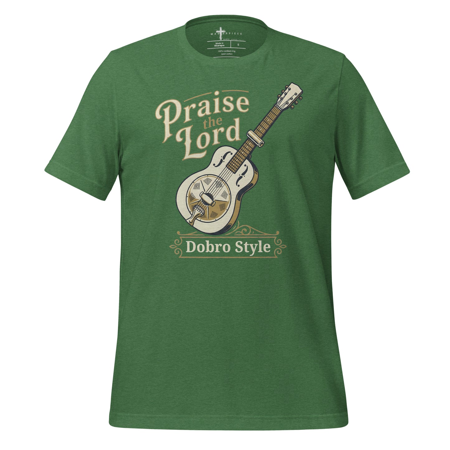 Praise the Lord Dobro style Christian T-shirt celebrating dobro players and bluegrass gospel