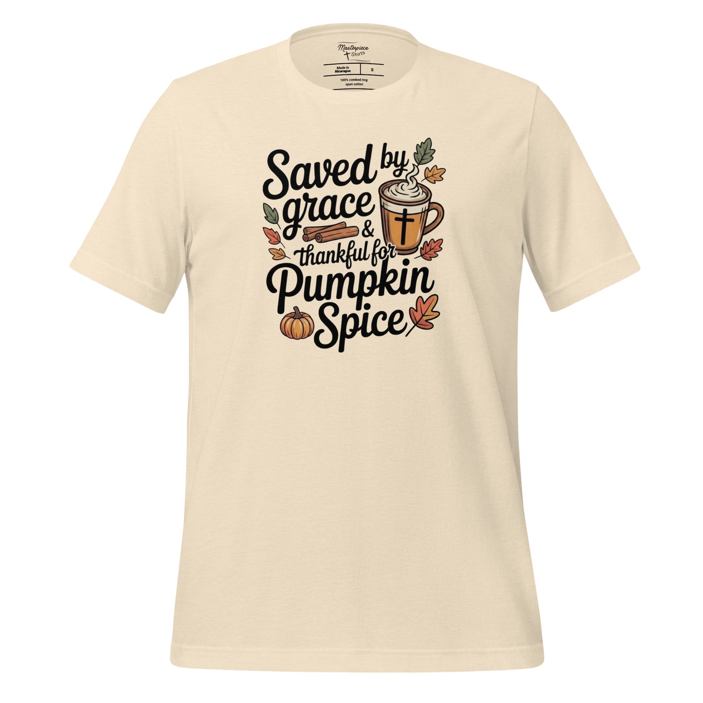 Saved by Grace Thankful Pumpkin Spice Ladies Christian T-shirt