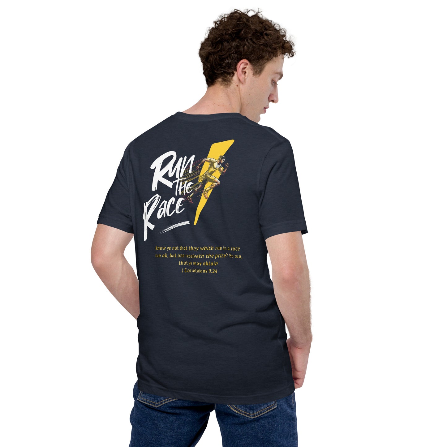 Run The Race Men (Back) Christian Bible Verse T-Shirt