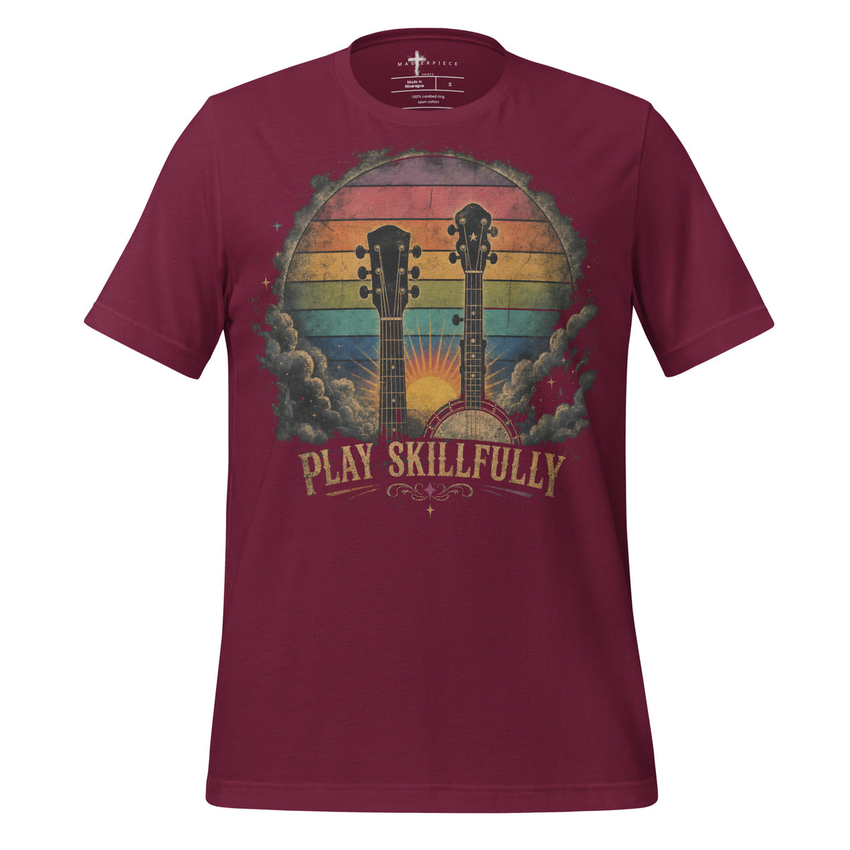 Play Skillfully Retro Banjo Guitar - Maroon - MasterPiece Shirts