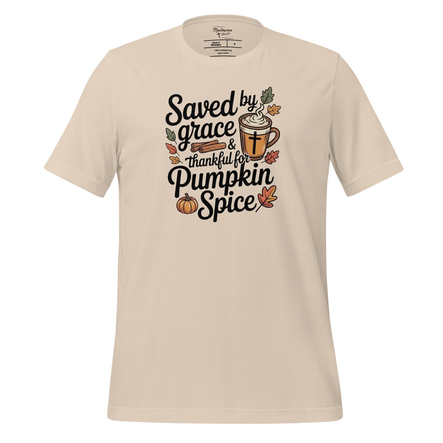 Saved by Grace Thankful Pumpkin Spice Ladies Christian T-shirt