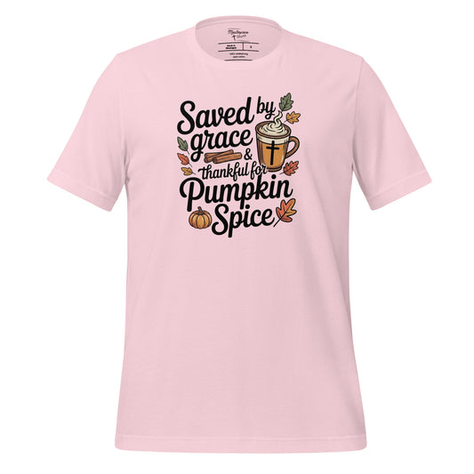 Saved by Grace Thankful Pumpkin Spice Ladies Christian T-shirt