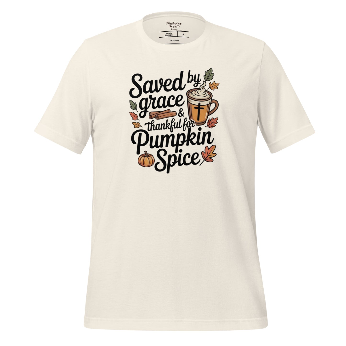 Saved by Grace Thankful Pumpkin Spice Ladies Christian T-shirt