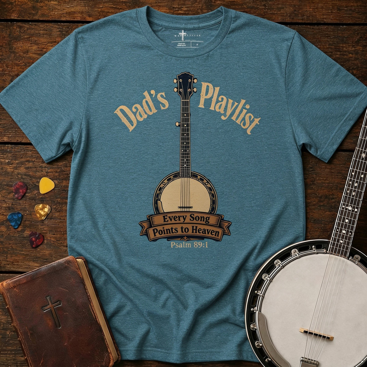 Dad's Playlist Banjo Heather Deep Teal MasterPiece Shirts