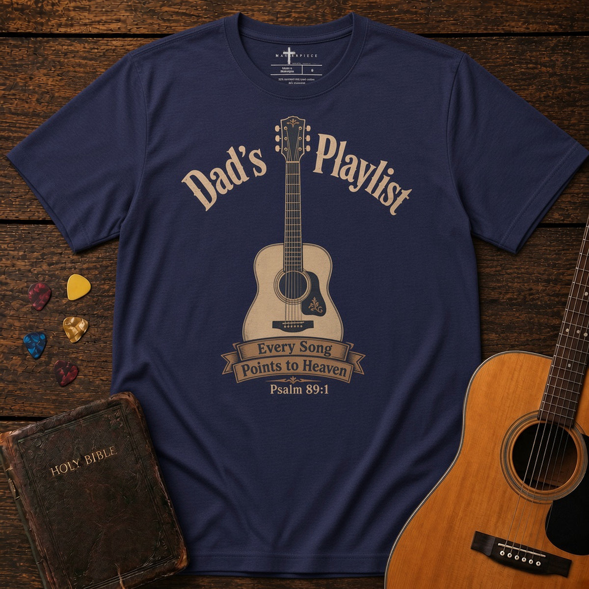 Dad's Playlist Guitar Heather Midnight Navy MasterPiece Shirts