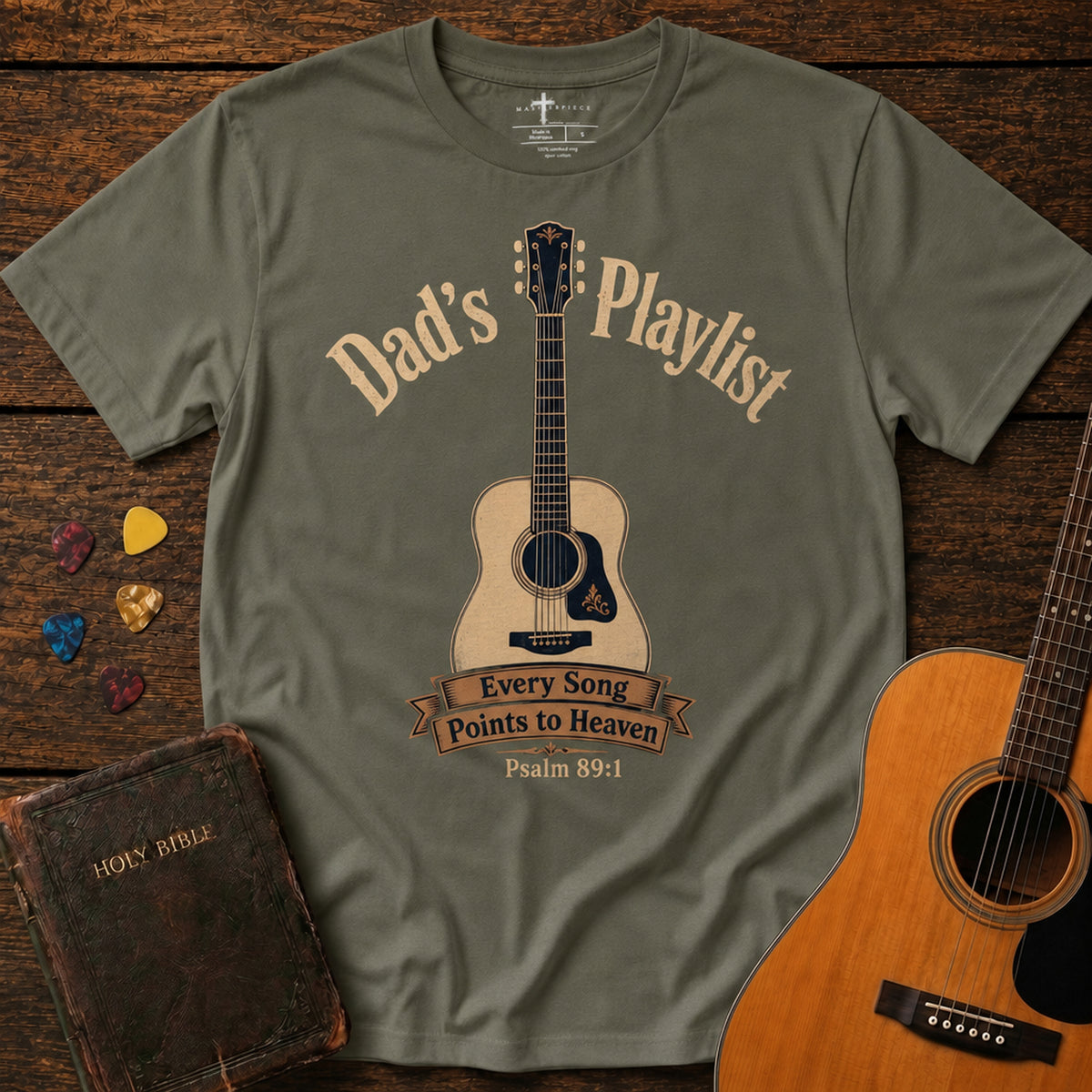 Dad's Playlist Guitar Military Green MasterPiece Shirts