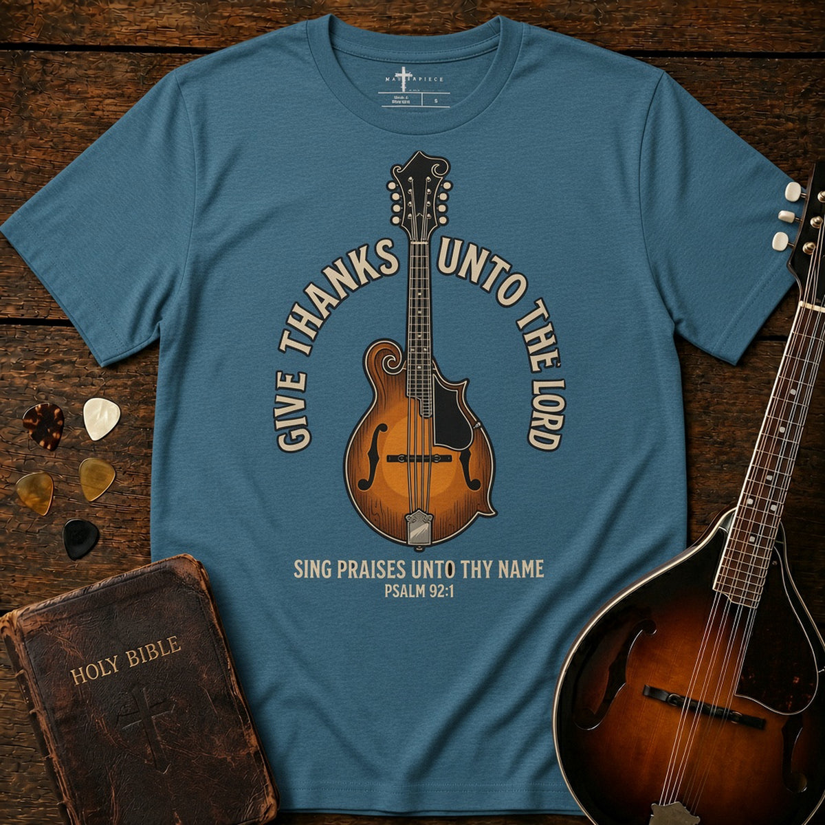 Give Thanks Unto The Lord Mandolin Heather Deep Teal MasterPiece Shirts