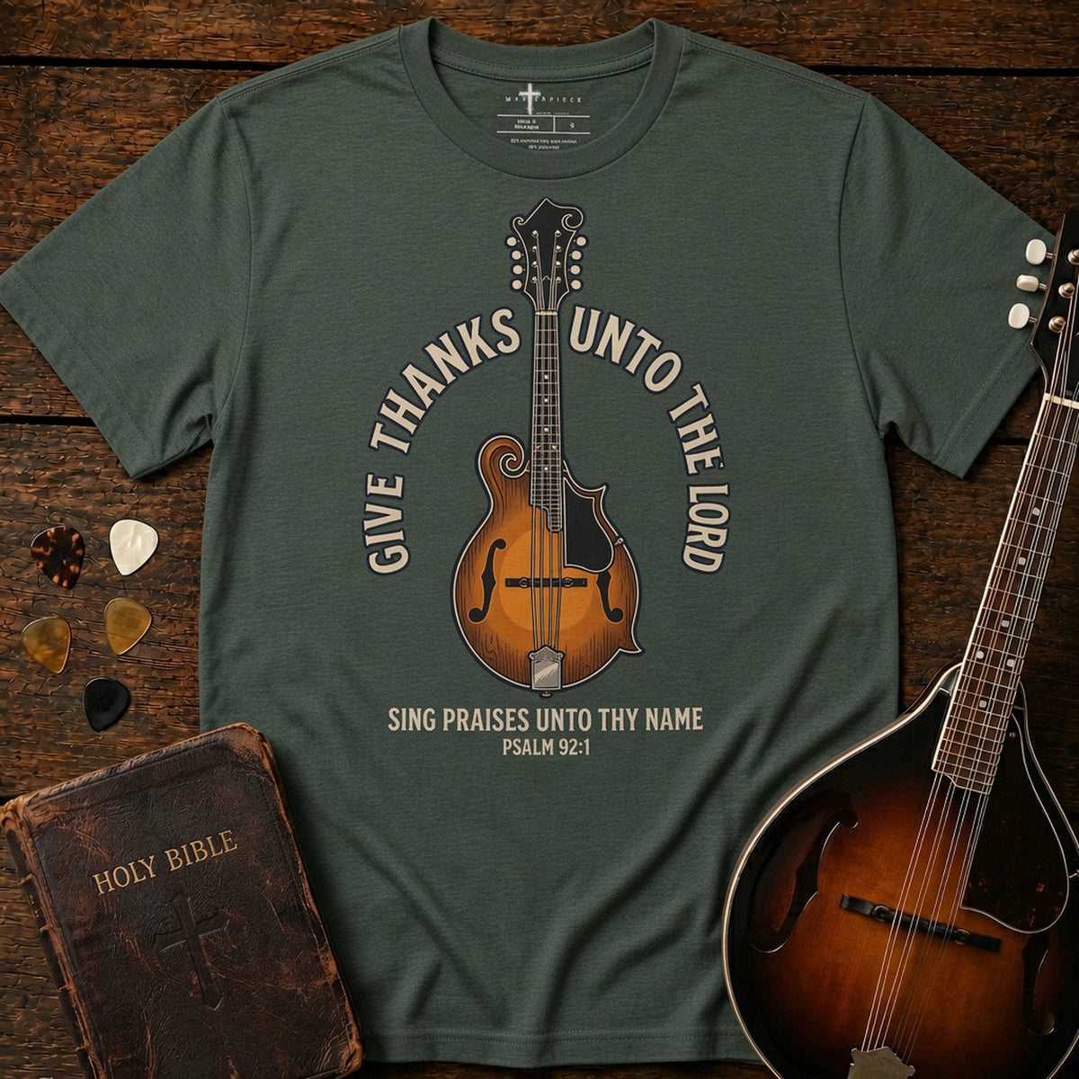 Give Thanks Unto The Lord Mandolin Heather Forest MasterPiece Shirts