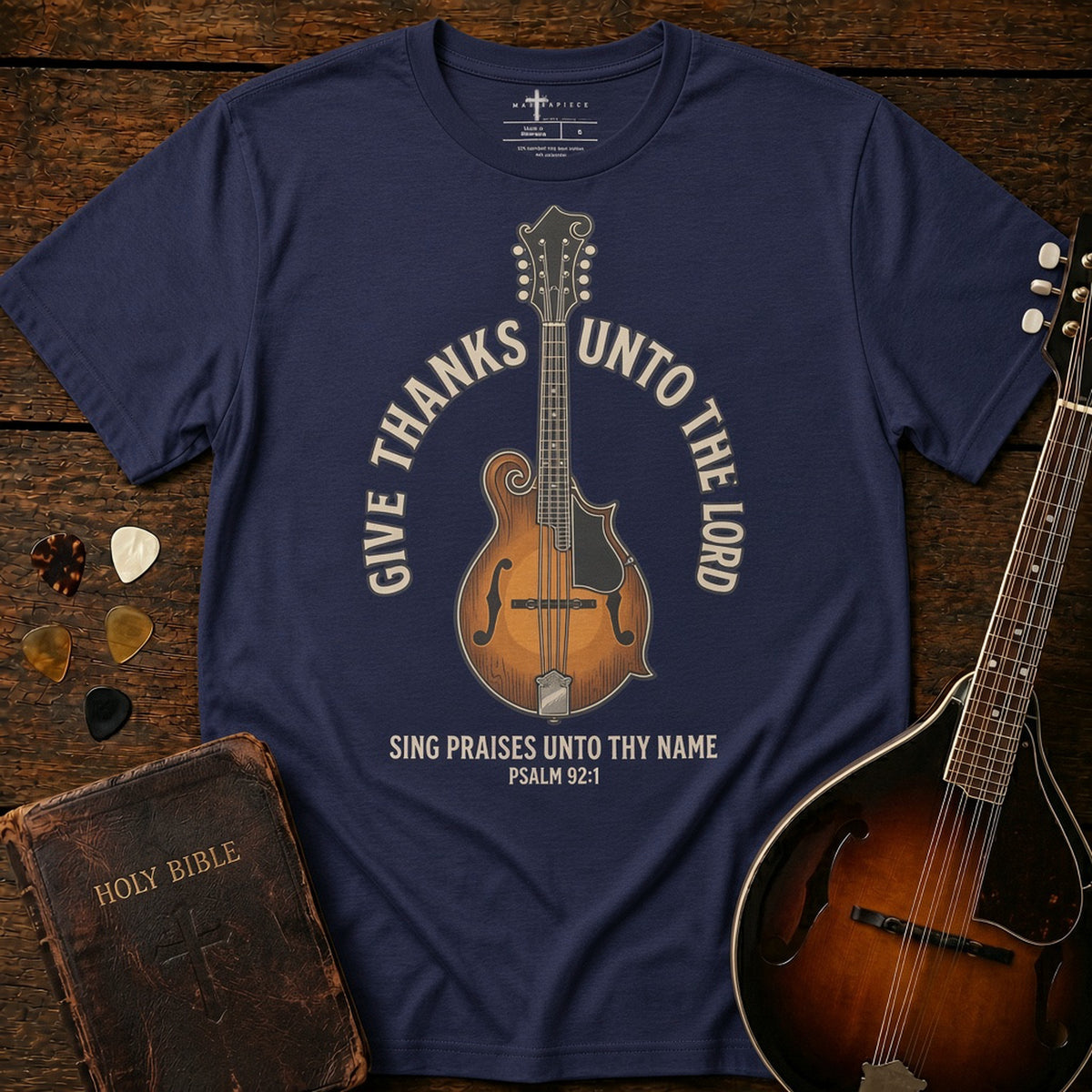 Give Thanks Unto The Lord Mandolin Heather Midnight Navy MasterPiece Shirts