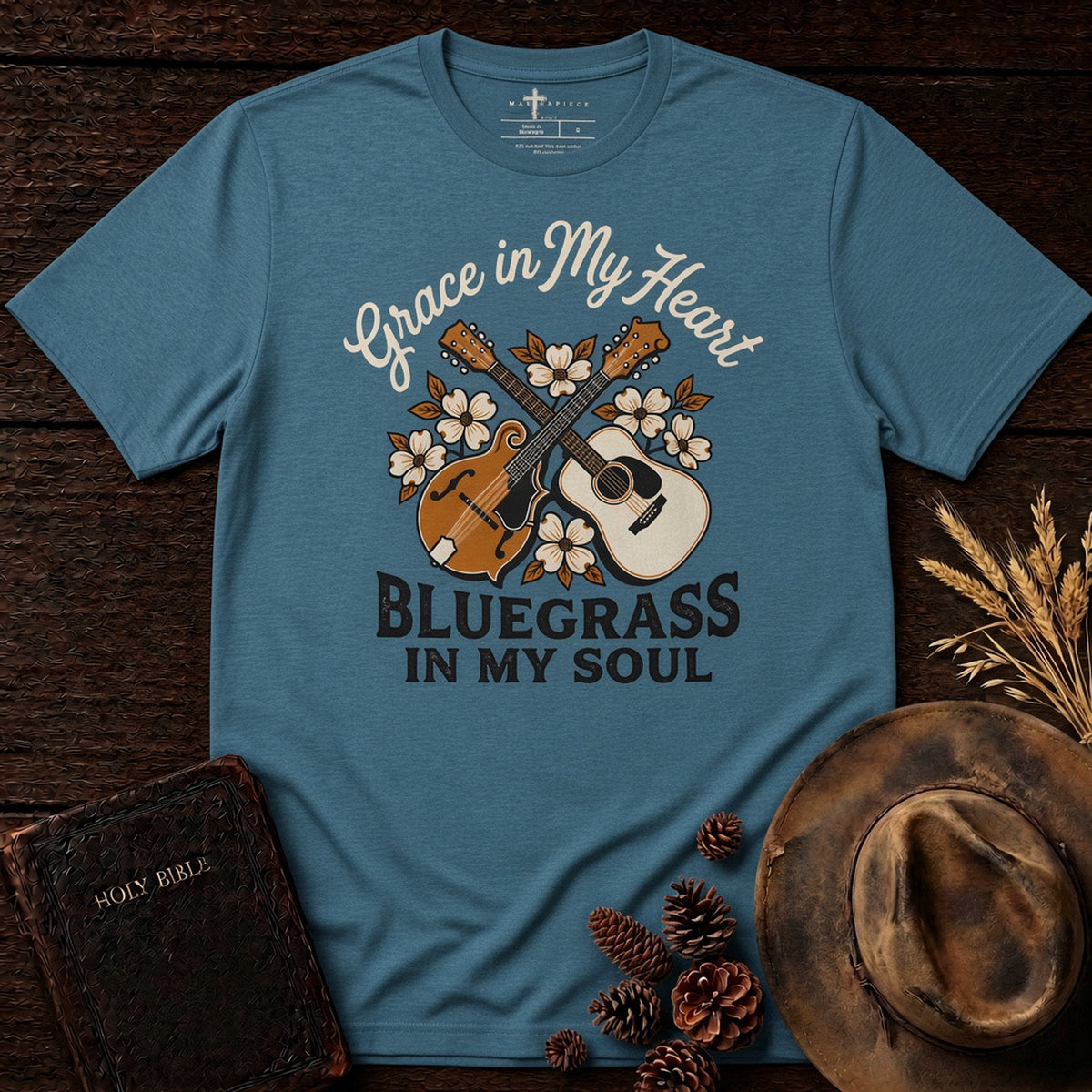 Grace in My Heart Bluegrass in my Soul Heather Deep Teal MasterPiece Shirts