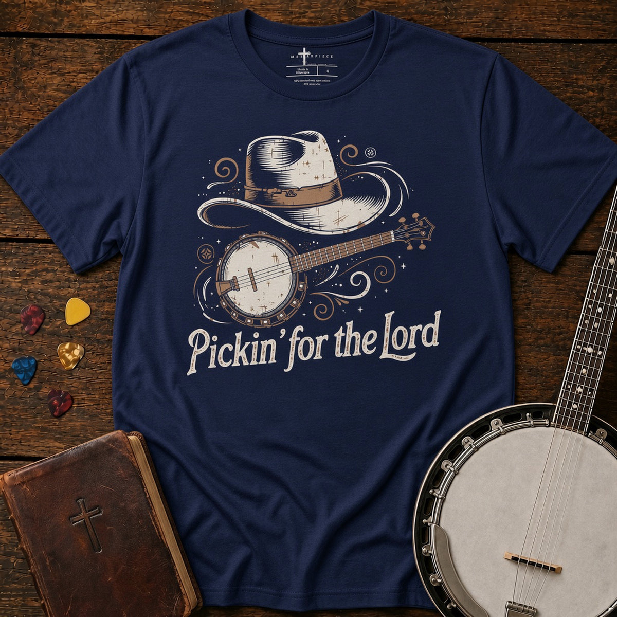 Pickin for the Lord Banjo Heather Midnight Navy MasterPiece Shirts