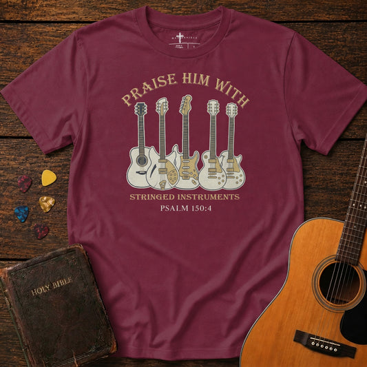 Praise Him With Stringed 5 Guitars Maroon MasterPiece Shirts
