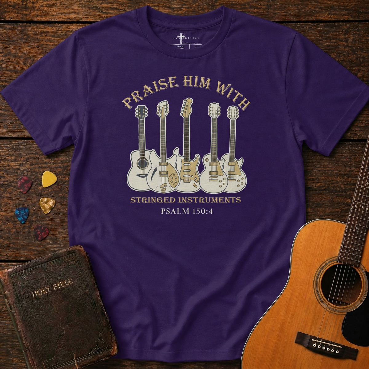 Praise Him With Stringed 5 Guitars Team Purple MasterPiece Shirts