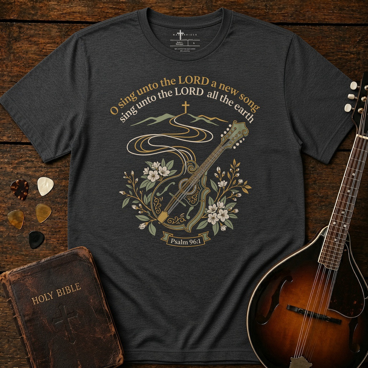 Sing unto the Lord a New Song Mandolin Dark Grey Heather MasterPiece Shirts