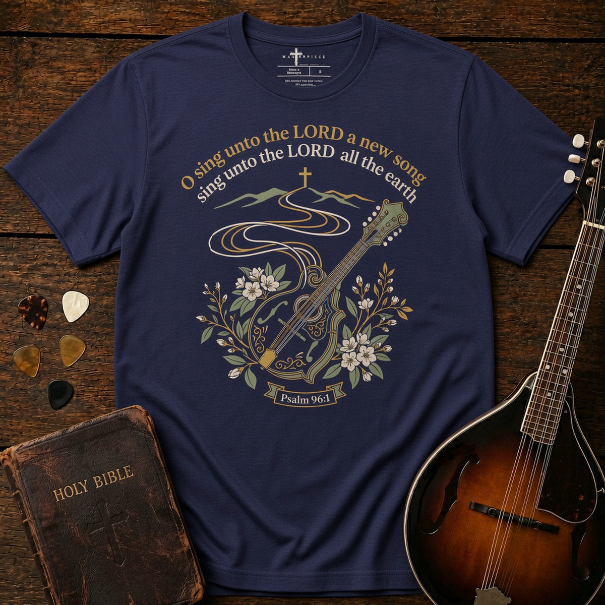 Sing unto the Lord a New Song Mandolin Heather Midnight Navy MasterPiece Shirts
