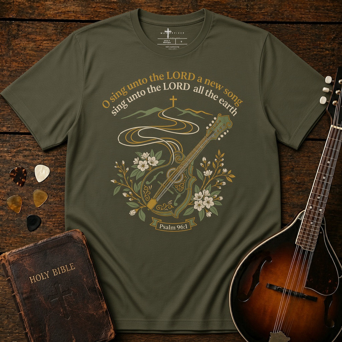 Sing unto the Lord a New Song Mandolin Military Green MasterPiece Shirts
