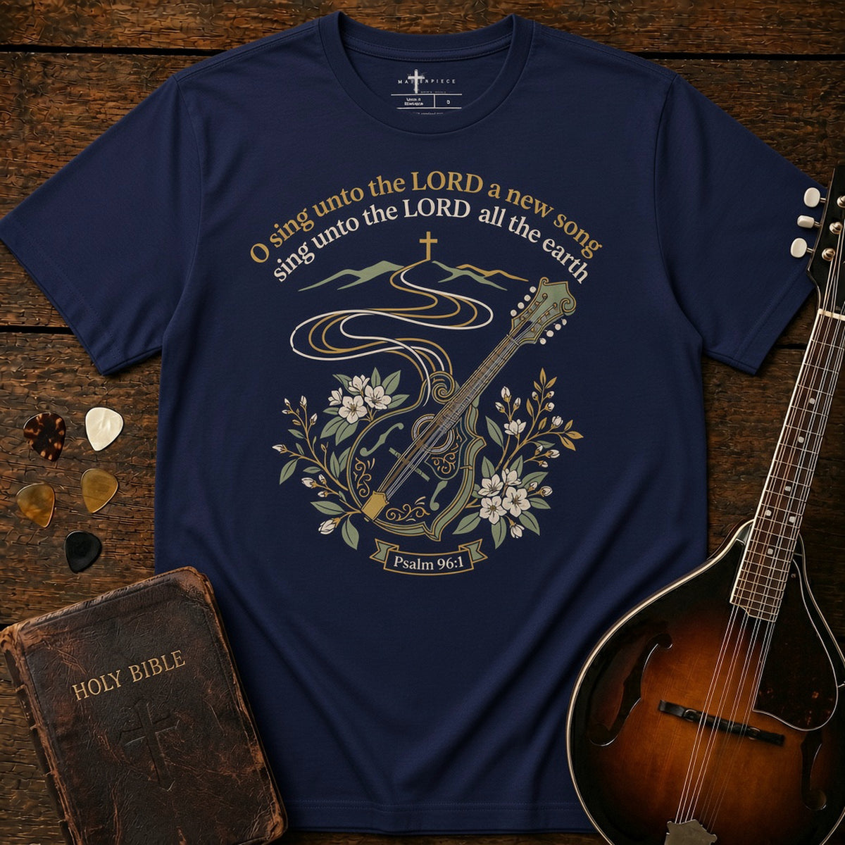 Sing unto the Lord a New Song Mandolin Navy MasterPiece Shirts