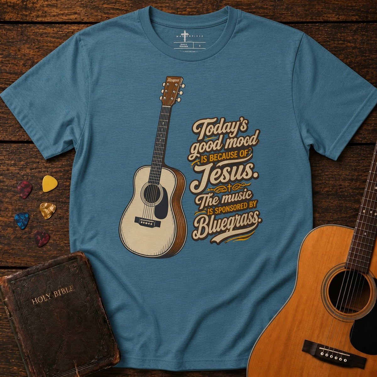 Todays Good Mood Guitar Heather Deep Teal MasterPiece Shirts