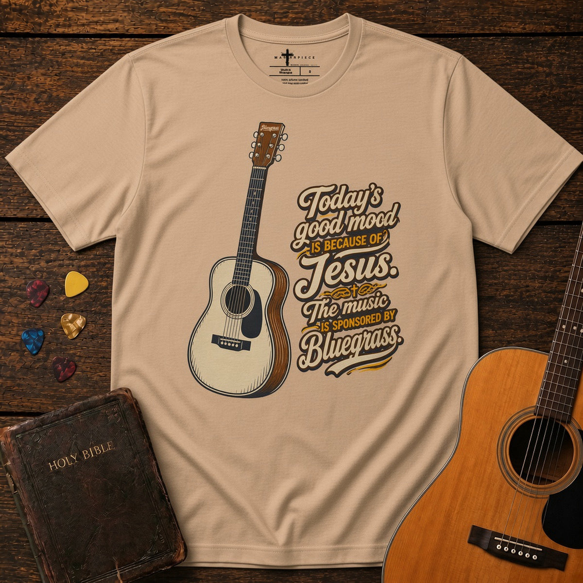 Todays Good Mood Guitar Tan MasterPiece Shirts
