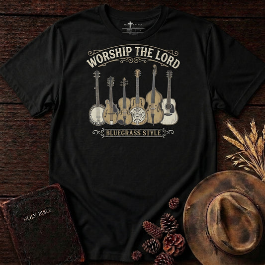 Worship The Lord BlueGrass Style Black MasterPiece Shirts