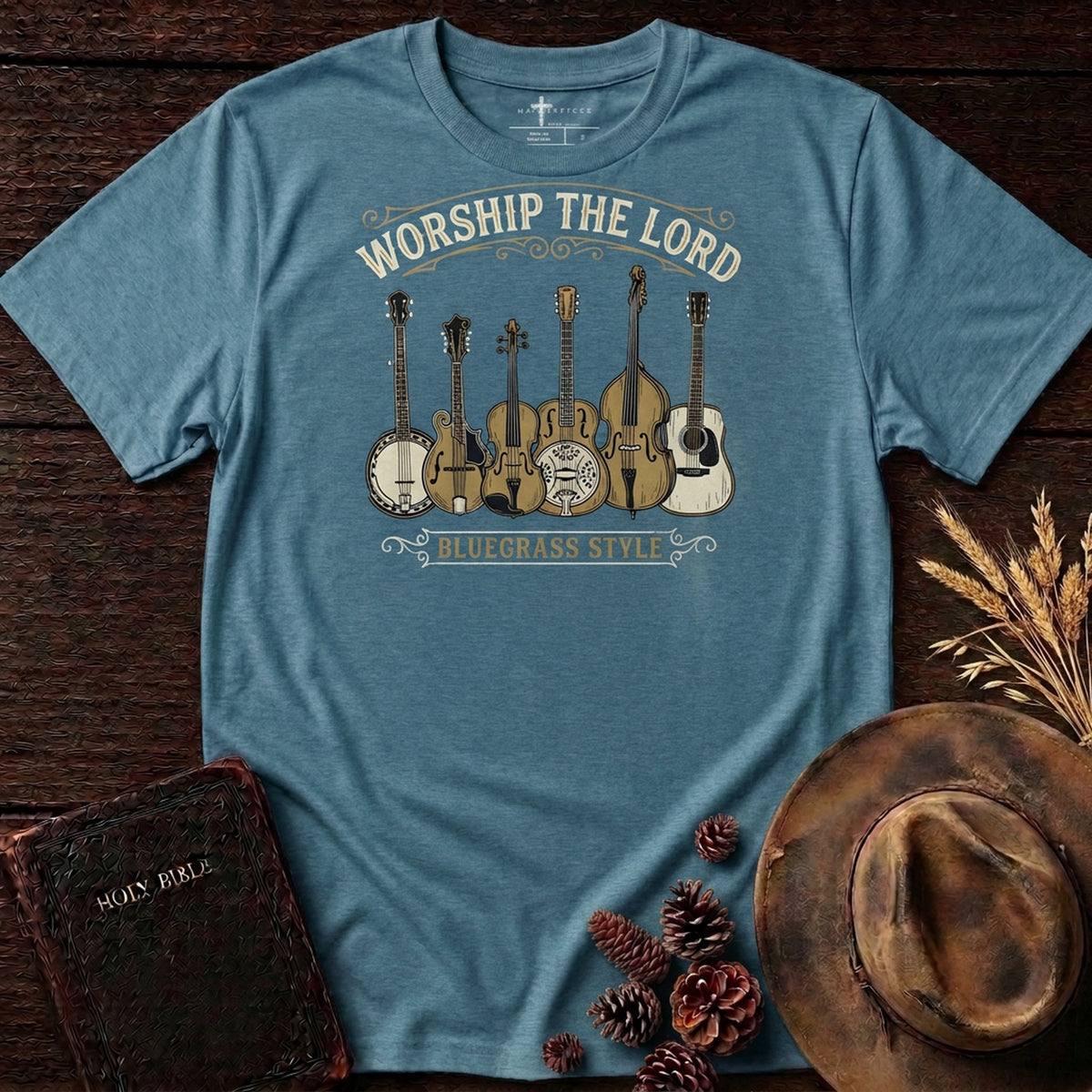 Worship The Lord BlueGrass Style Heather Deep Teal MasterPiece Shirts