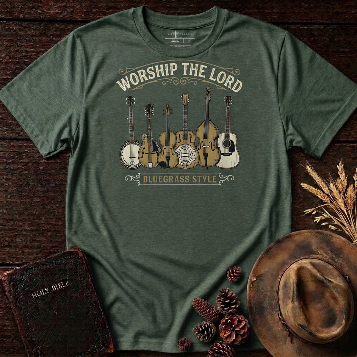 Worship The Lord BlueGrass Style Heather Forest MasterPiece Shirts