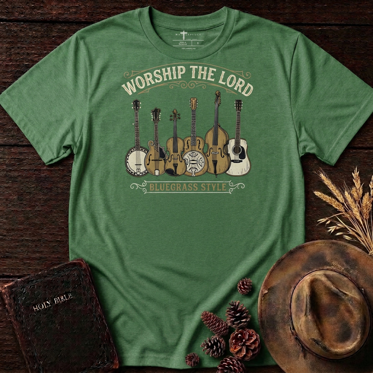 Worship The Lord BlueGrass Style Heather Grass Green MasterPiece Shirts