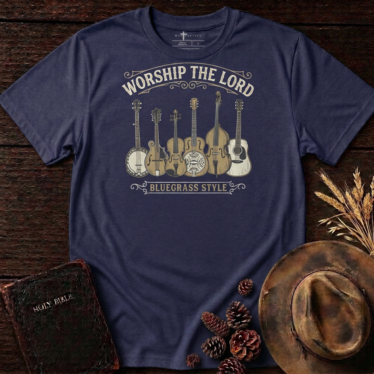 Worship The Lord BlueGrass Style Heather Midnight Navy MasterPiece Shirts