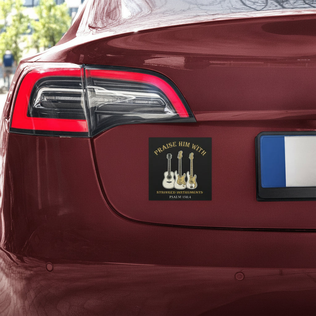 Car with a religious bumper sticker on the back