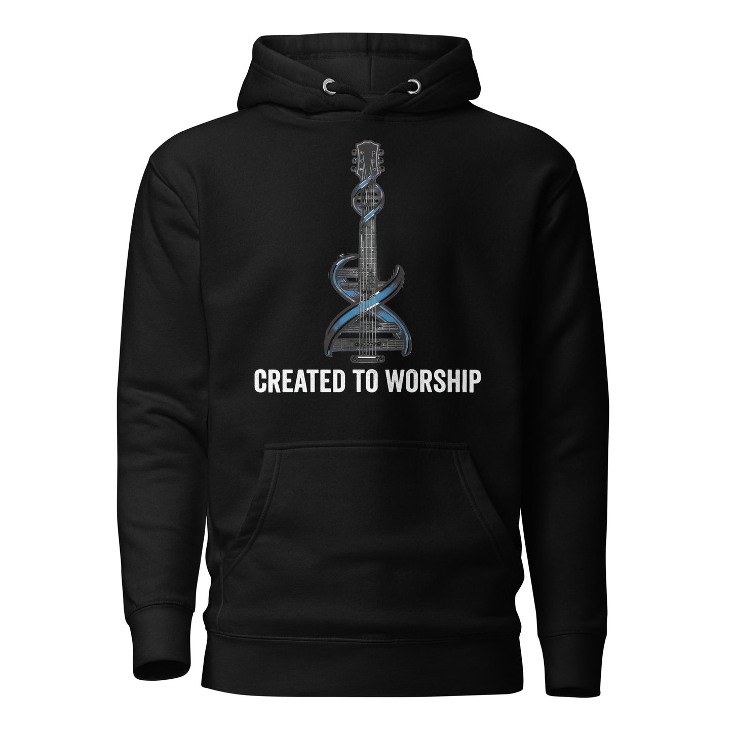 Created to Worship Christian Premium Hoodie featuring electric guitar and DNA