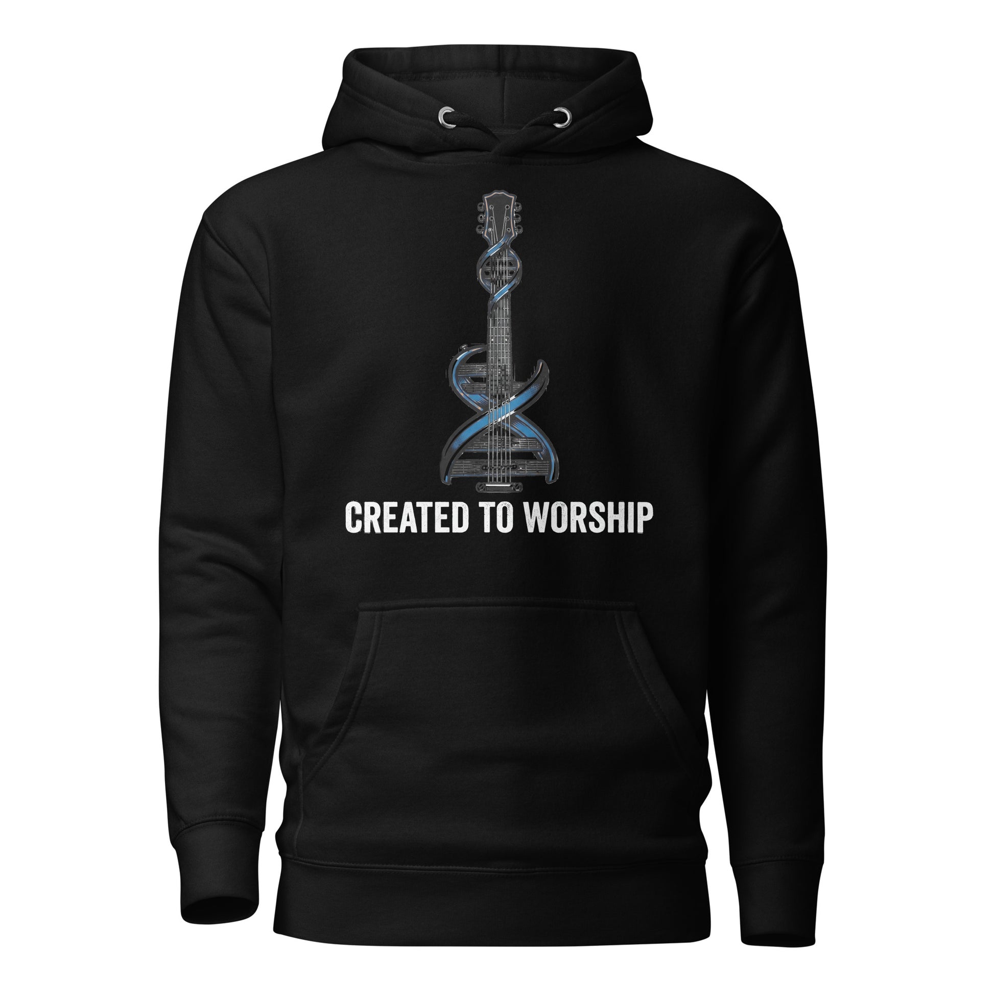 Created to Worship Christian Premium Hoodie featuring electric guitar and DNA
