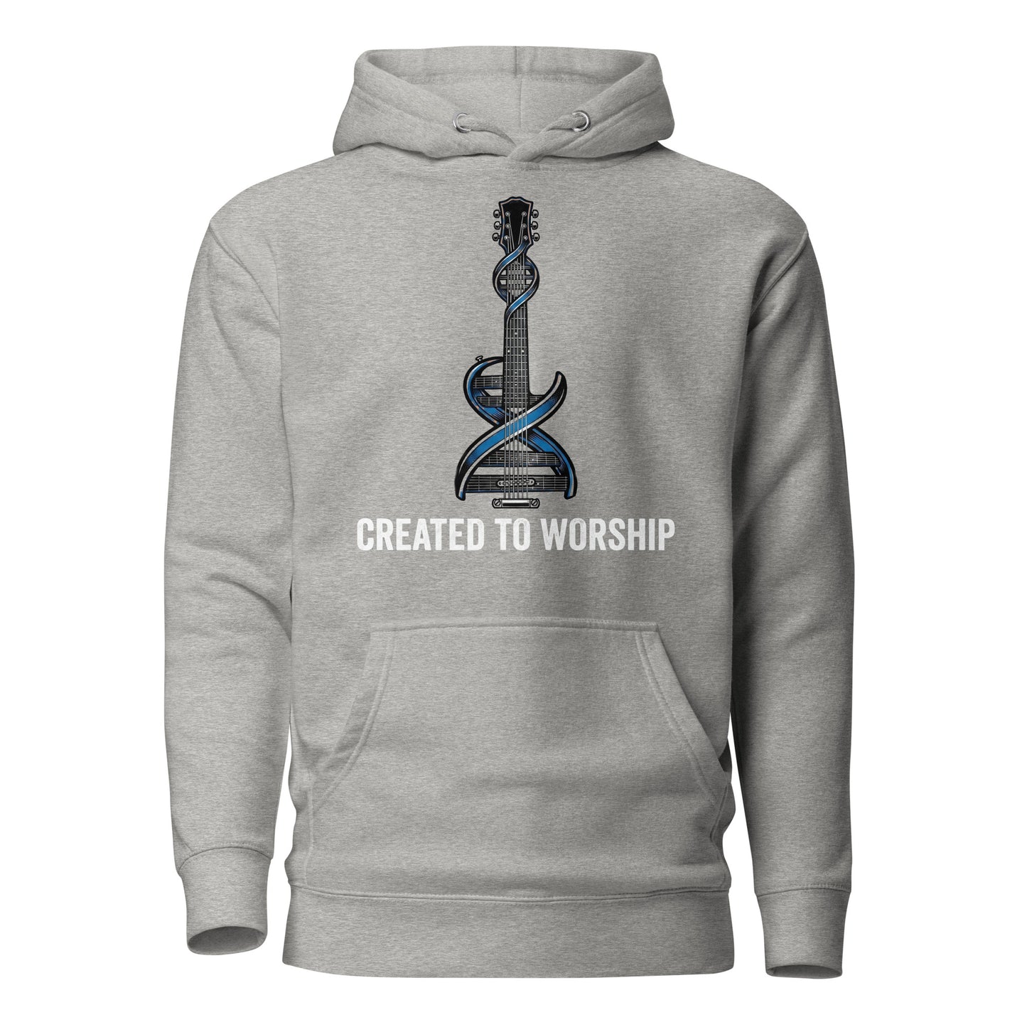 Created to Worship Christian Premium Hoodie featuring electric guitar and DNA