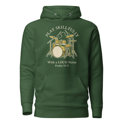 Psalms 33:3 Play Skillfully Drums Christian Premium Hoodie