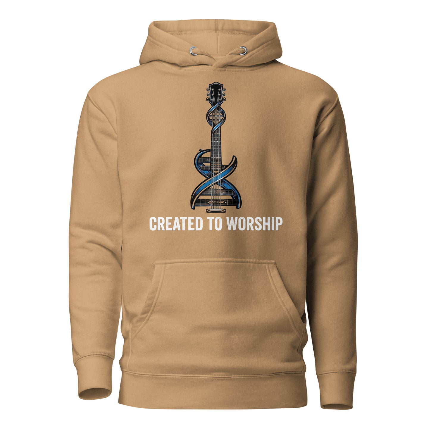 Created to Worship Christian Premium Hoodie featuring electric guitar and DNA