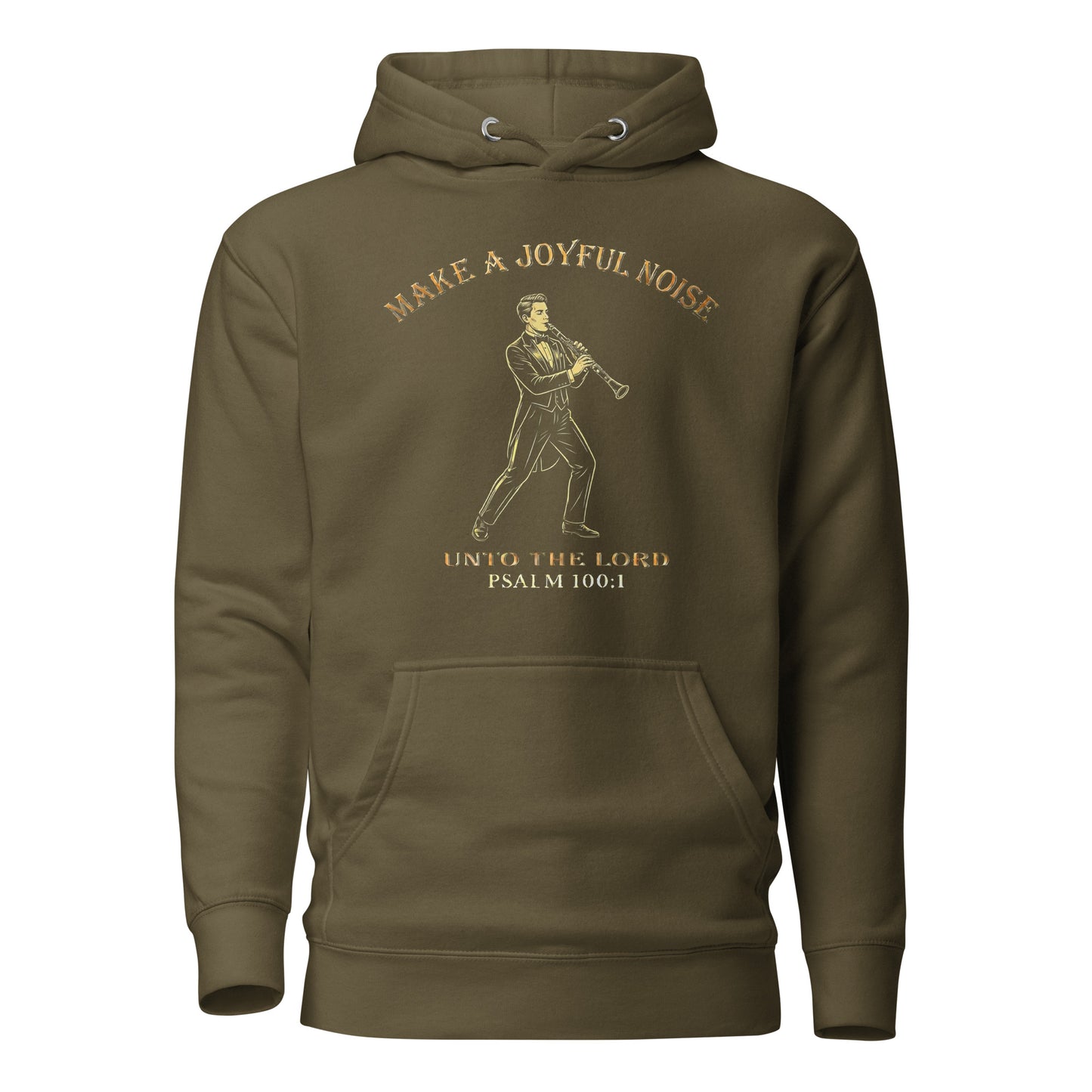 Make a Joyful Noise unto the Lord Christian Premium Hoodie honoring male clarinet players Psalm 100