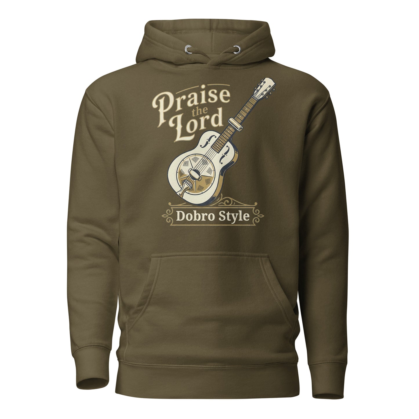  Praise the Lord Dobro style Christian Premium Hoodie celebrating dobro players and bluegrass gospel 