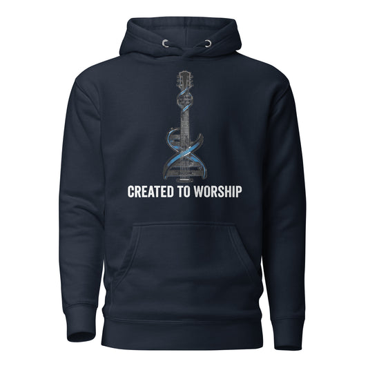 Created to Worship Christian Premium Hoodie featuring electric guitar and DNA