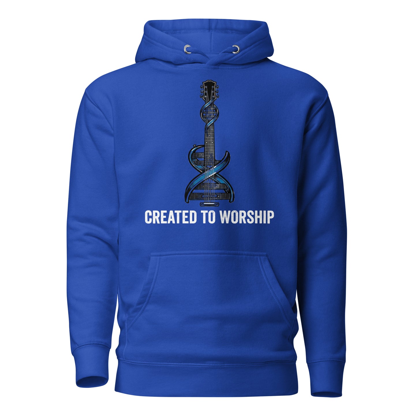 Created to Worship Christian Premium Hoodie featuring electric guitar and DNA