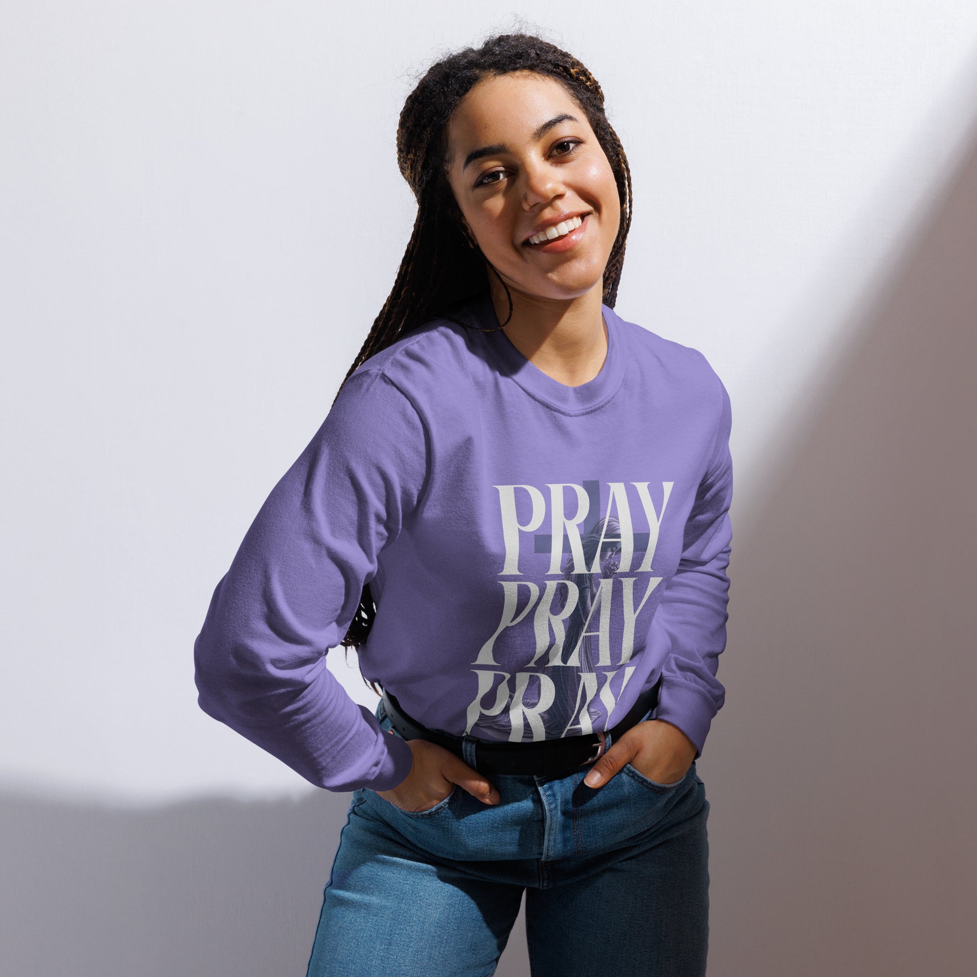 Pray Pray Pray Long Sleeve  Christian Bible Verse T-Shirt