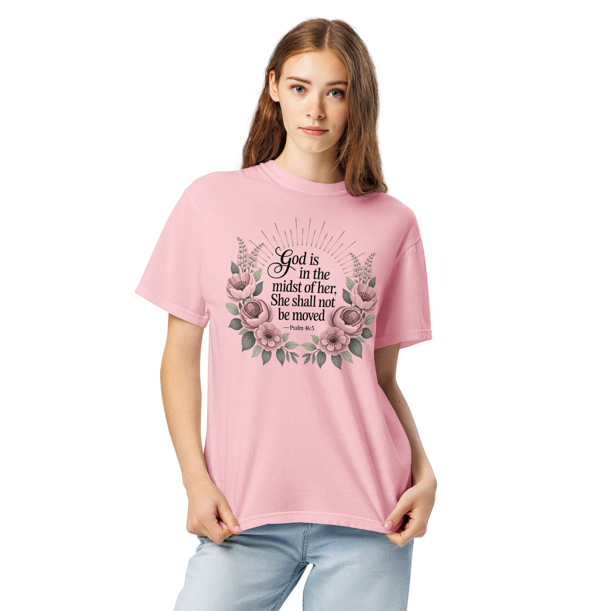 She Shall Not Be Moved  Christian Bible Verse T-Shirt