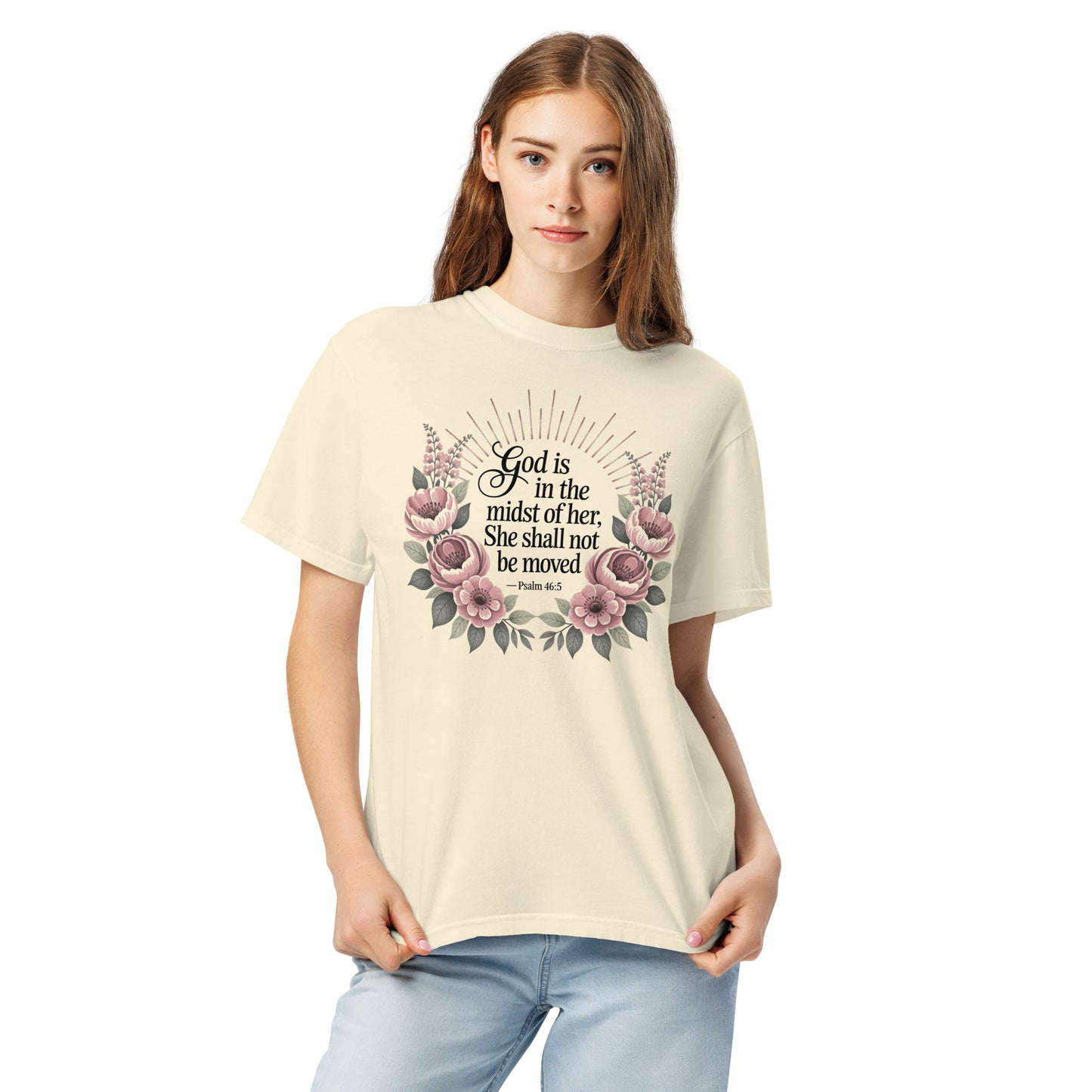She Shall Not Be Moved  Christian Bible Verse T-Shirt