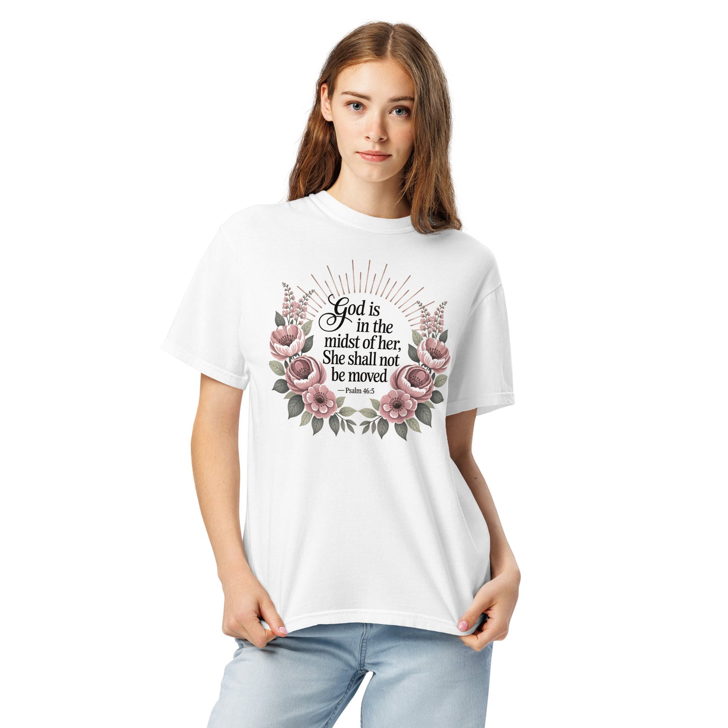 She Shall Not Be Moved  Christian Bible Verse T-Shirt