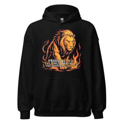 Men's Kings Wrath Bible Verse hoodie Lion Proverbs 19:12