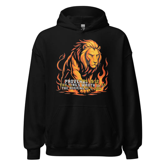 Men's Kings Wrath Bible Verse hoodie Lion Proverbs 19:12