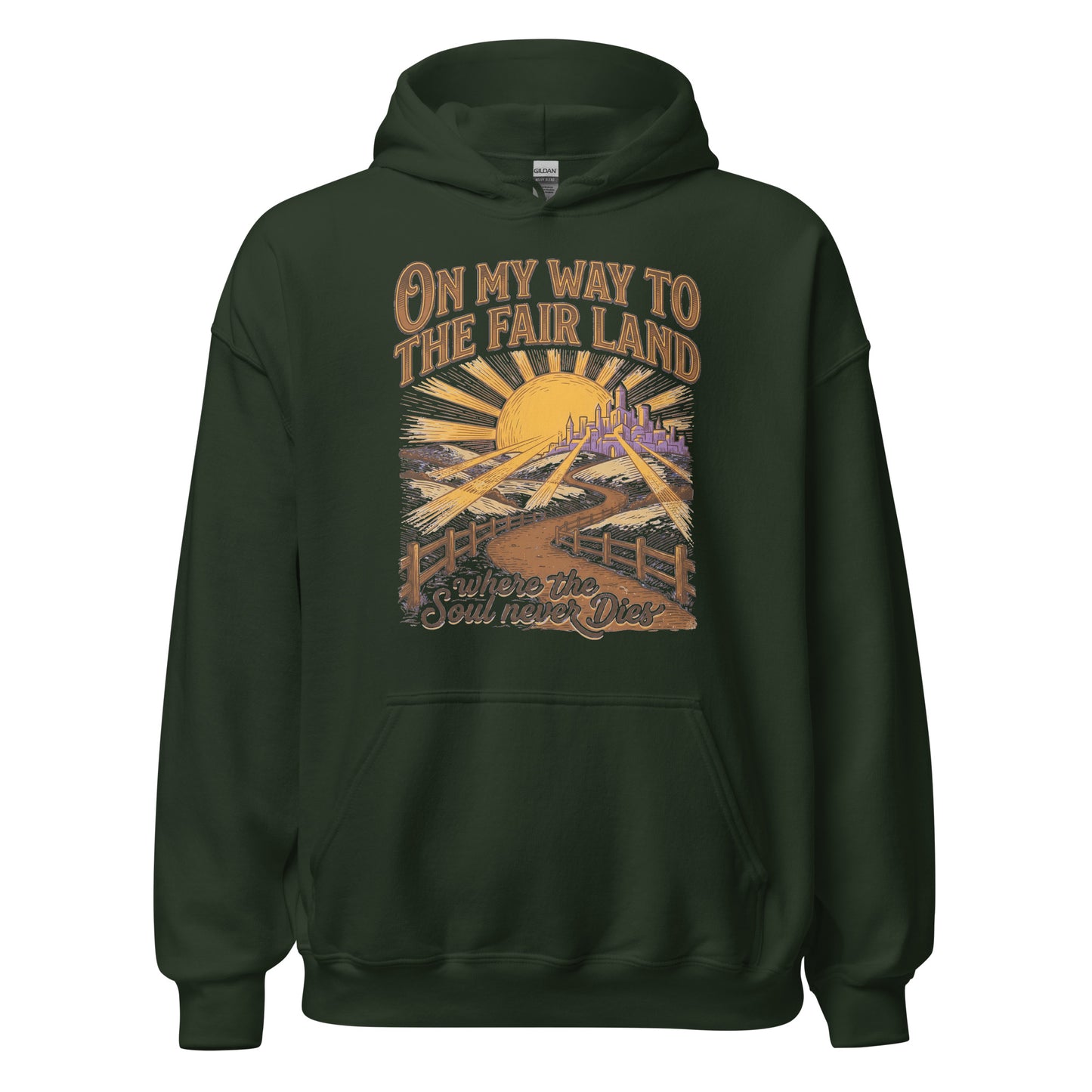  On My way to the Fair Land where the soul never dies Christian Hoodie celebrating the beloved bluegrass gospel classic. 