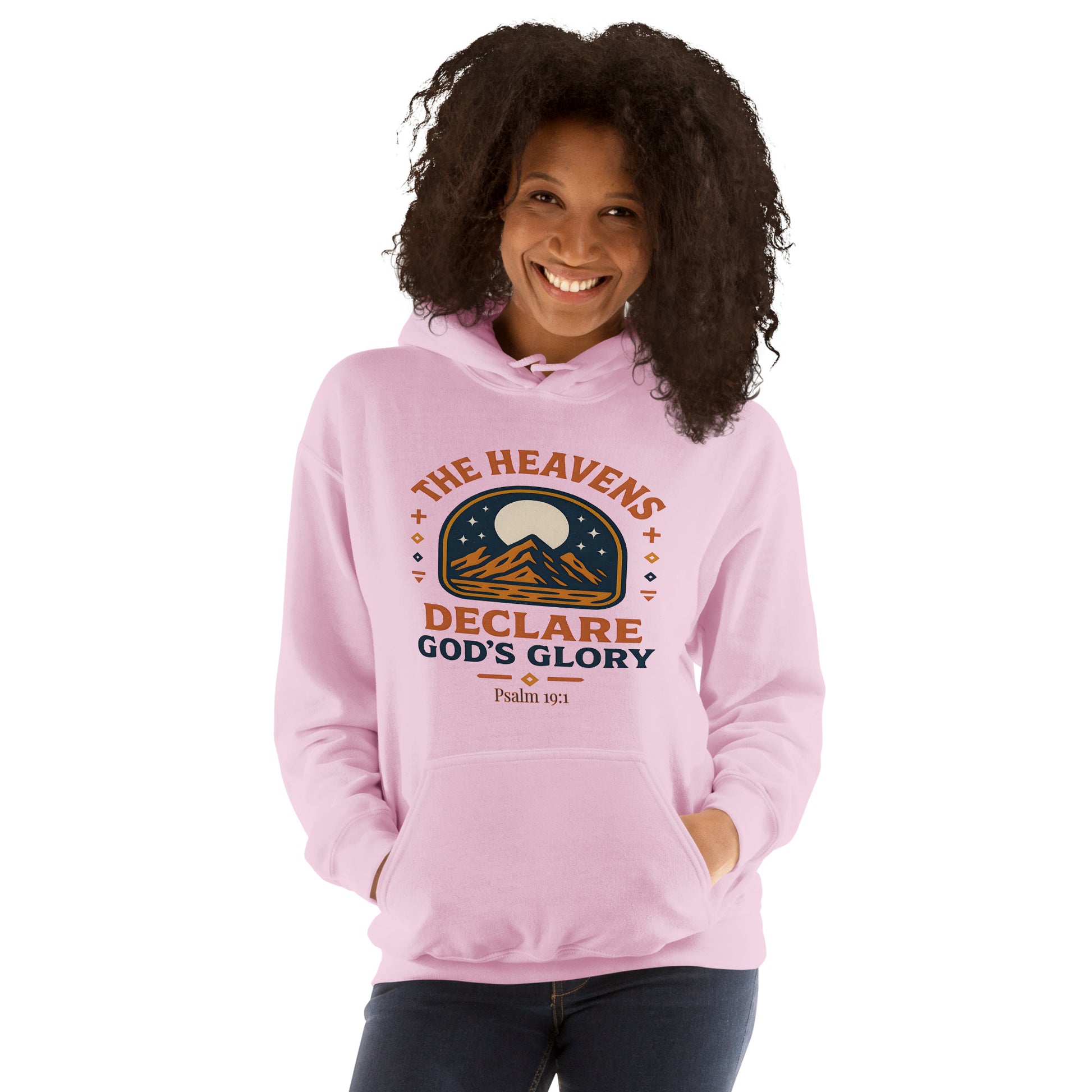 Heavens Declare Gods Glory Christian Hoodie Psalm 19:1 Pink